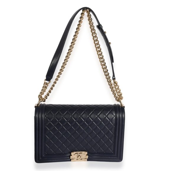 Chanel Navy Quilted Lambskin Large Boy Bag - Picture 6 of 7